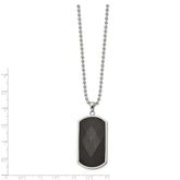 Chisel Stainless Steel Polished Solid Black Carbon Fiber Inlay Dog Tag on a 24 inch Ball Chain Necklace
